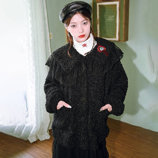 [Old Monster---Eyeball Rose Series] ★China style coat★ Winter coat, thick, warm, winter clothes, embroidery, black, black