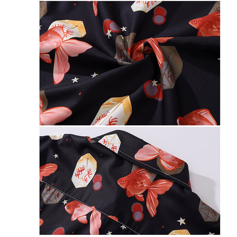 [TRAVEL ISSUANCE Series]★Shirt★ Long sleeve shirt tops unisex men's goldfish black red casual