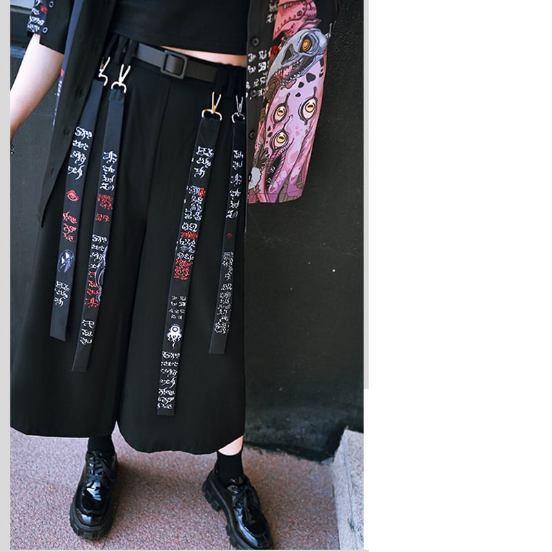 [Old Monster---Monster CLUB Series] ★China style pants★ Gaucho pants bottoms Unique Easy to match Summer SML Black Black