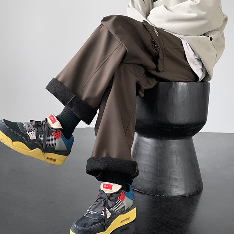 [V37 Series]★Casual pants★ 2color brushed lining pants bottoms unisex men's black coffee color