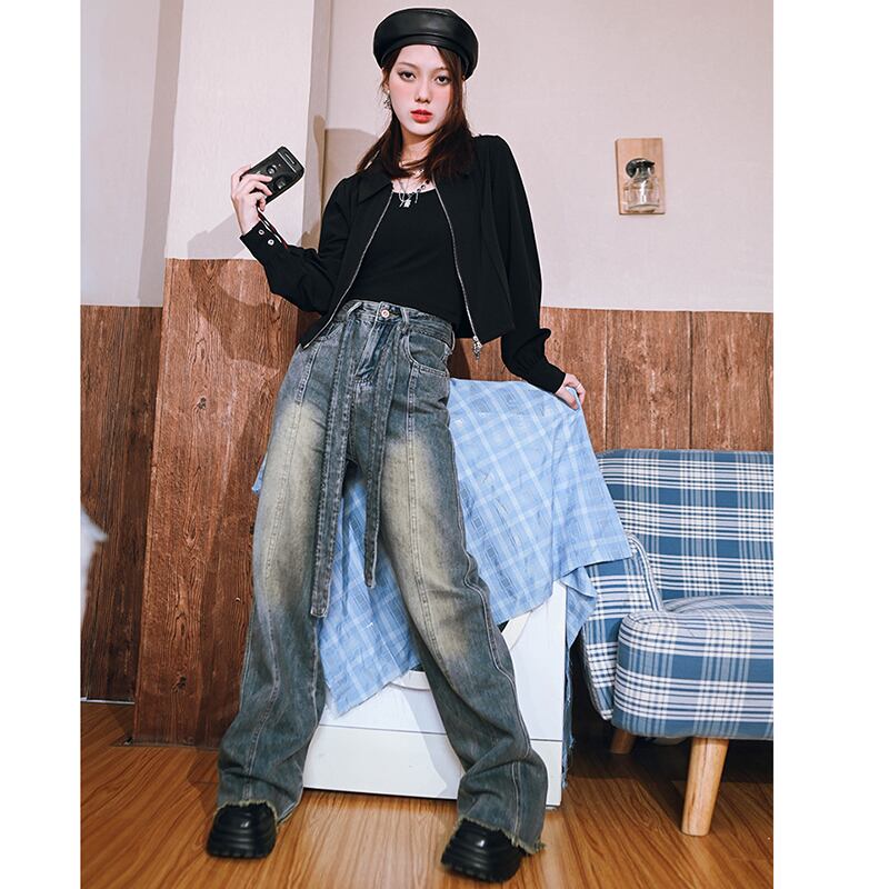 [Old Monsters---Peninsula Secret Words Series]★Denim pants★Bottoms Pants Easy to match Original with design