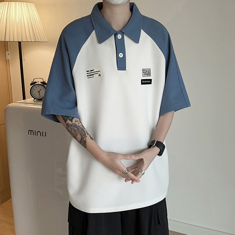 [KADISHOU Series] ★POLO Shirt★ Tops Short Sleeve 2color Unisex Men's Color Scheme Black Blue