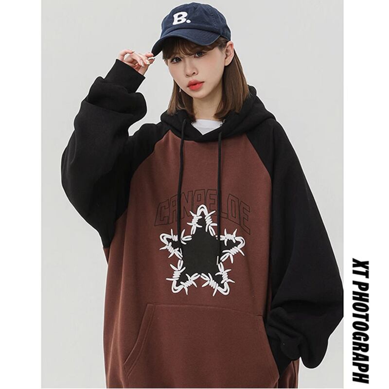 [Fujiiman Series] ★Parker★ 2color long sleeve tops star pattern unisex men's color scheme cute easy to match ML XL 2XL