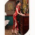 Load image into Gallery viewer, [Four Little Sisters Series] ★Luxury Silk Cheongsam Dress★ One Piece Short Sleeve Slit Red Red Slimming Wear
