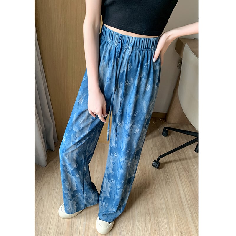 [FENGLIN Series] ★Casual Pants★ Bottoms Trousers Cool Blue Blue Slimming Alphabet