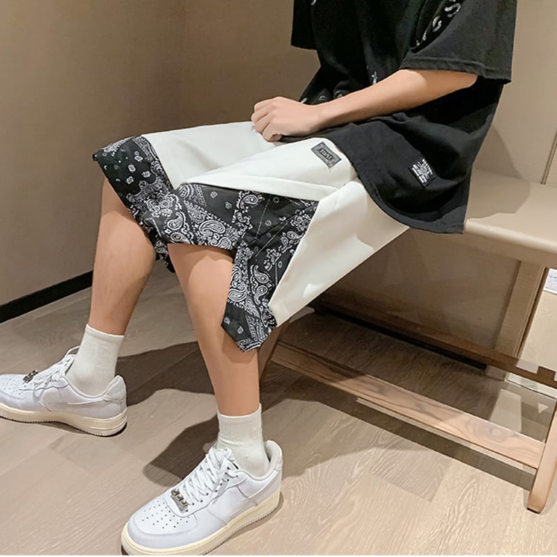 [KADISHOU Series] ★Shorts★ 3color Paisley Bottoms Casual Shorts Unisex Men's Cool Large Size Black White Gray