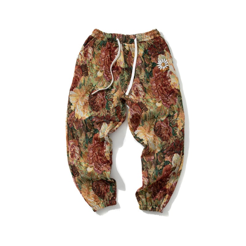 [Small Trouble Series]★China Style Pants★ 4color Oil Painting Style Floral Pattern Bottoms Unisex Men's Large Size