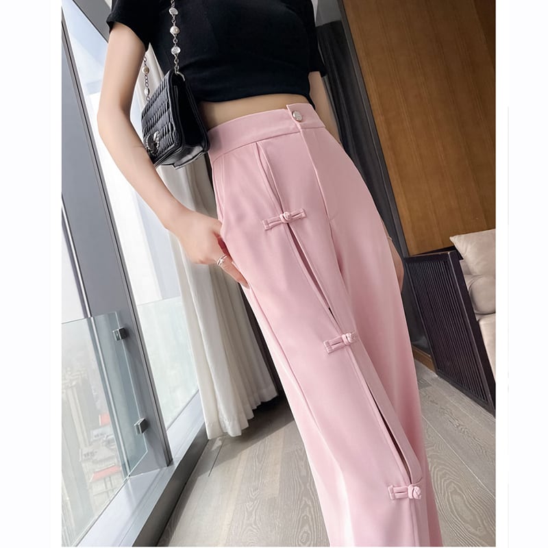 [FENGLIN Series]★China style pants★ 2color bottoms Chinese button casual pants large size pink black