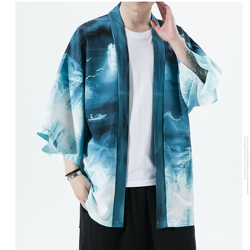 [ZHENNAN Series]★China style happi coat★2color Unisex Men's Large size Ink pattern Cool Easy to match