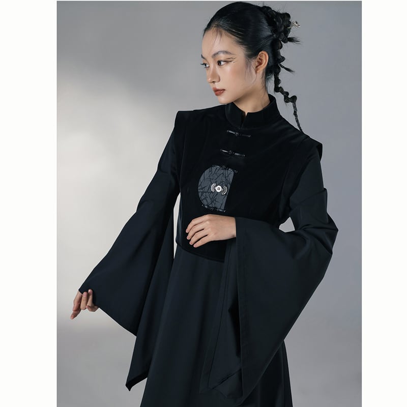 [Da Qinglong Shu Series] ★Chinese style dress★ Fake layered Chinese clothing slimming black black original