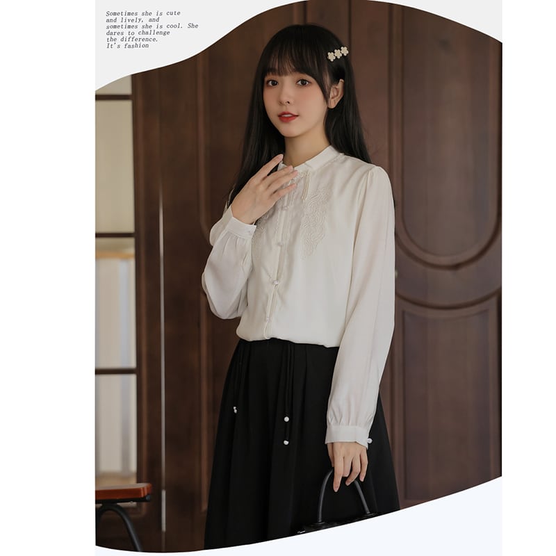 [Hanqi series] ★China style shirt★ Tops embroidery long sleeve shirt Improves temperament Easy to match SML