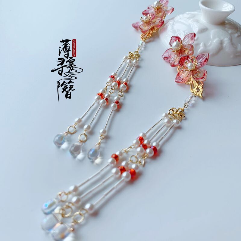 [Usagiri Hironkan Series]★China Hair Ornament★Hairpin Pair Fringe Flower Original Retro Fireworks Festival Chinese Clothes