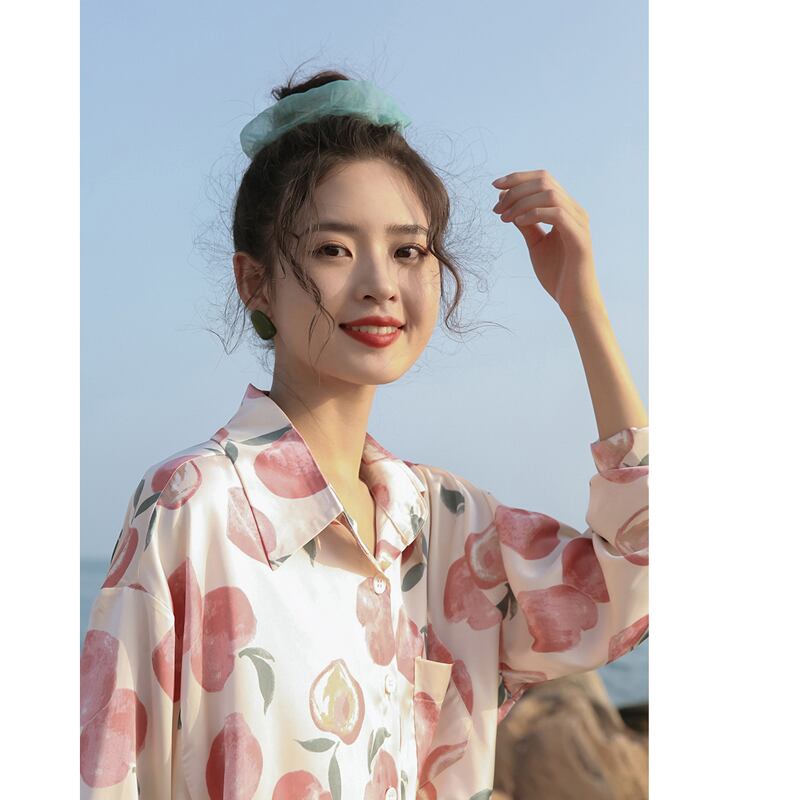 [Love Series]★Shirt★ Tops Peach Cute Youth Print Easy to Match Pink SML Loose Casual