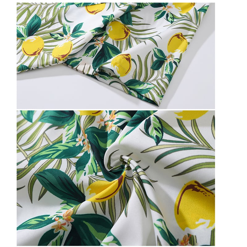 [TRAVEL ISSUANCE Series]★Shirt★ Unisex Print Lemon Fruit Pattern Short Sleeve Tops Summer Cute Loose Green