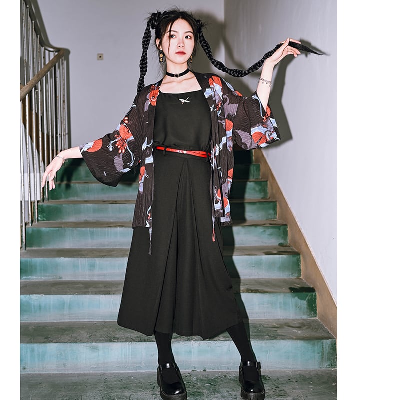 [Kokaisha --- Mother-in-law series] ★China style happi coat★ Tops Outerwear Fox Thin Loose Cool ML Black Black