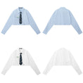 Load image into Gallery viewer, [MOISHE TIDE Series]★Shirt with tie★ 2color tops long sleeve shirt short length white blue cute
