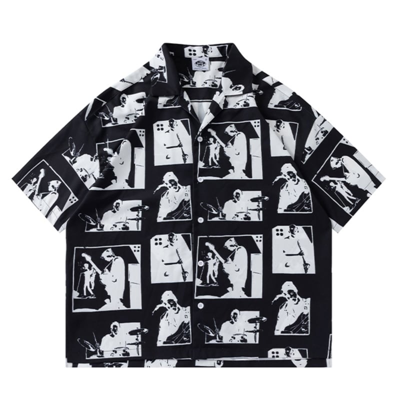 [TRAVEL ISSUANCE Series]★Retro Shirt★ 4color Graffiti Print Unisex Men's Red Green White Black