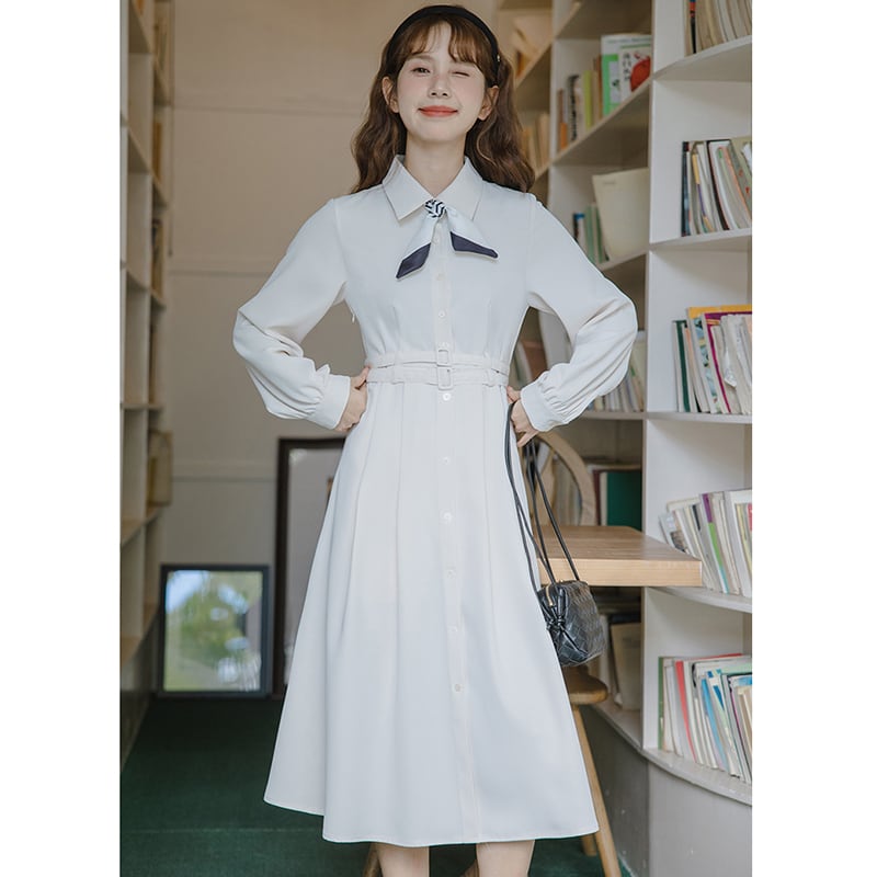 [Minami no Mori Series] ★One Piece★ Ladies Simple Office Lady Commuting Date POLO Neck Ribbon S M L XL