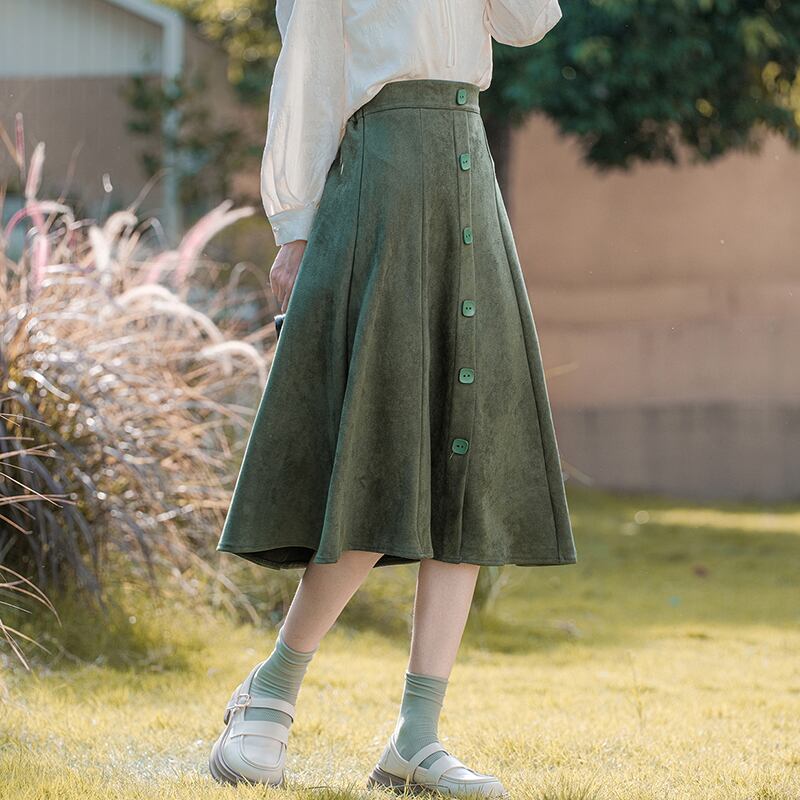 [Shirasu Series] ★Skirt★ Bottoms Ladies Easy to match Improves your temperament Green Green Suede