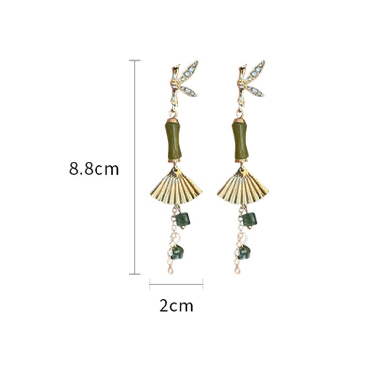 [Drejew Series]★China Style Earrings★ Pair Earrings Ladies Accessories Fan Bamboo Temperament Enhancement Party