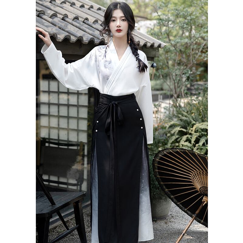 [HUAYUAN Series] ★Chinese style shirt★ Long sleeve tops V-neck temperament enhancement Chinese clothing White White Retro