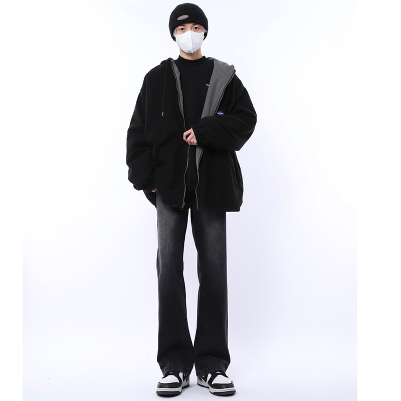 [MGJM Series]★Denim pants★ Regular type or brushed lining type Bottoms Unisex Men's Pants Good slimming effect Black Black