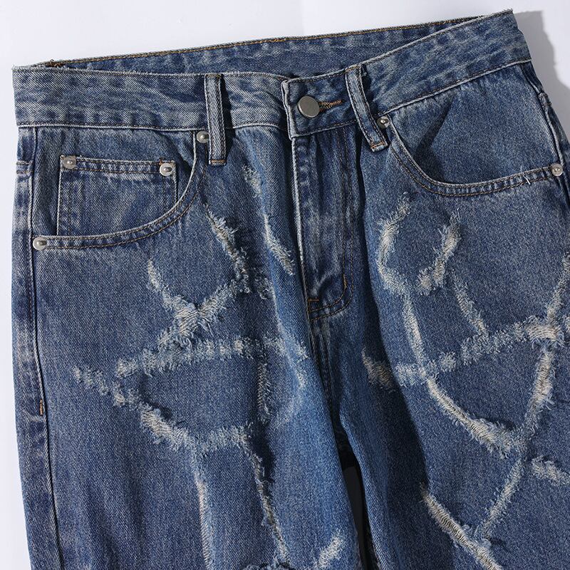 [BIGEMAN Series]★Denim Pants★ Unique Bottoms Trousers Men's Large Size Distressed Blue Blue