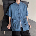 Load image into Gallery viewer, [YISHUO Series]★Chinese style shirt★ 2color Unisex Men's Large Size Denim Shirt Chinese Clothes Blue
