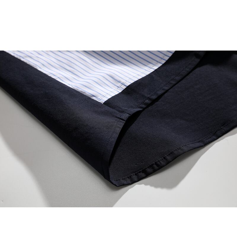 [Satoru Series]★Shirt★ Tops 2color Unisex Men's Striped Pattern Unique Switching Dark Blue White