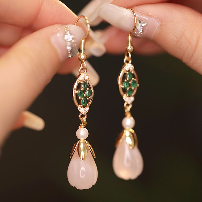 [Ma series] ★China style earrings★ 2color earrings pair ladies temperament enhancement accessory white pink white magnolia