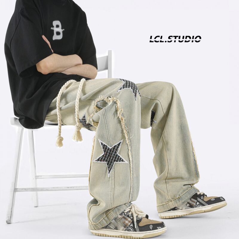 [Emeisa Series]★Denim Pants★ Bottoms Pants Unisex Men's Retro Star Star SML XL 2XL