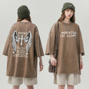 [Wrzb Series]★T-shirt★ Tops 3color Unisex Men's Cross Wings Short Sleeve Shirt Black Gray Brown Rose