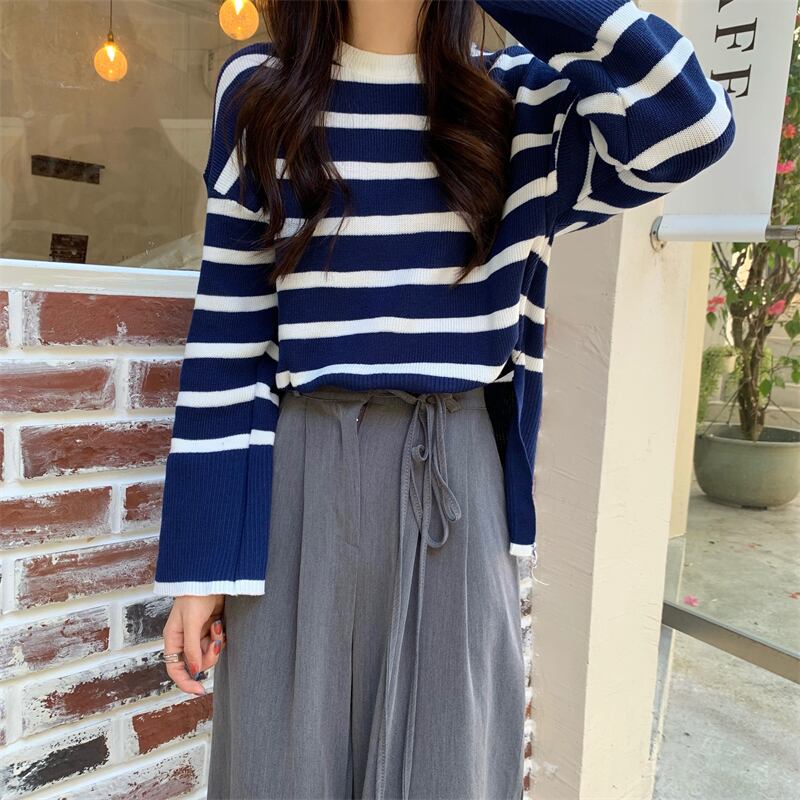 [Insufficient Moe Series] ★Tops★ 4color Flare Sleeve Women's Stylish Horizontal Striped Pattern Easy to Match