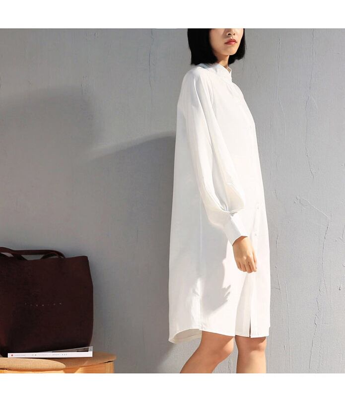 Shirt Dress Women's Fashion Simple Commuting OL Office Lantern Sleeve Large Size SML XL 2XL Thick