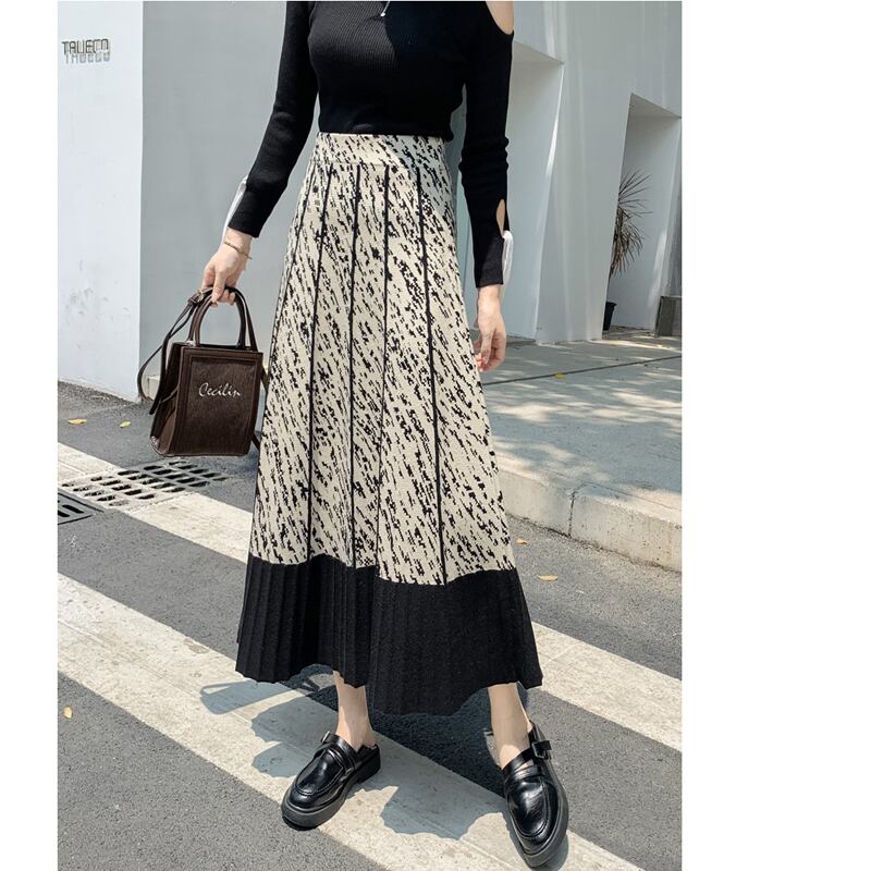 [Kaederin Series] ★Knit Skirt★ 3color Bottoms Slimming Elastic Waist Stylish Black Gray Light Brown