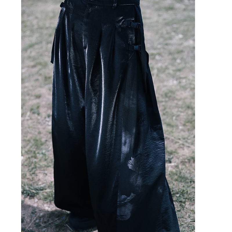 [Big Blue Dragon Series] ★China style gaucho pants★ Gaucho bottoms switching print slimming black black