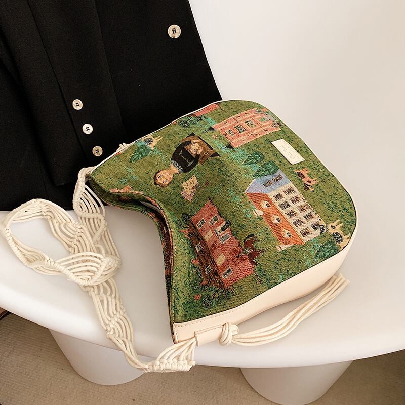 [WEIWEI Series]★China style bag★ Shoulder bag Oil painting style Unique Green Green Stylish