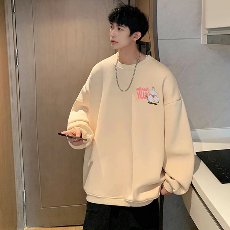 [CEXU Series] ★Tops★ 3color Unisex Men's Large Size Cartoon Black White Apricot