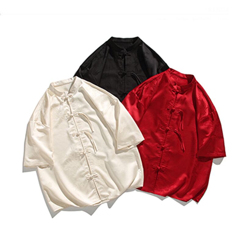 [JUNYI Series]★China style shirt★ Tops 3color Unisex Men's Large Size China Button Black Beige Red