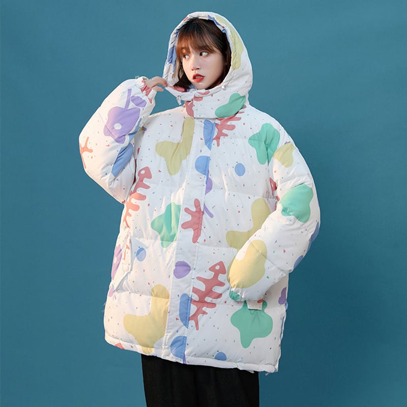 [Suikoishi Series] ★Winter Coat★ Cotton Coat Outerwear 2color Unisex Men's Cartoon White Beige