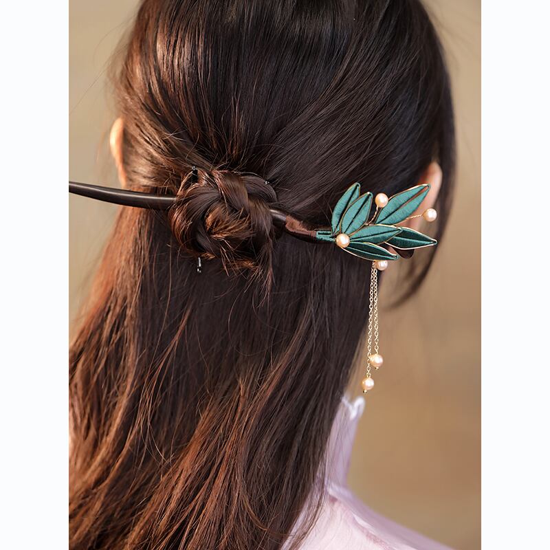 [Ma series] ★China style hair ornament★ 1 hairpin, ladies accessories, fringe, improves temperament, leaves