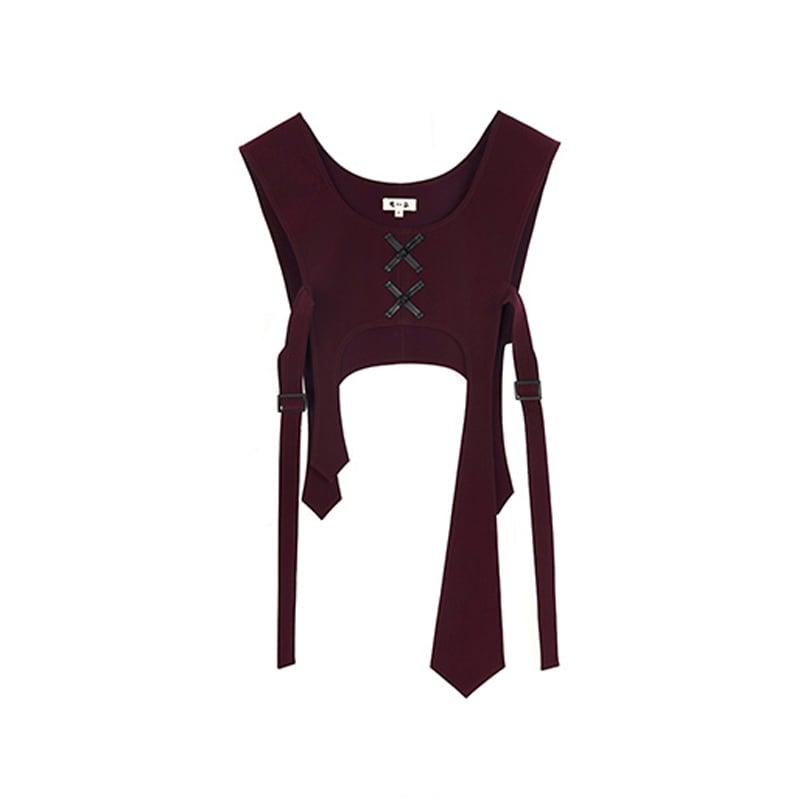 [Daiseiryusu Series] ★China style vest★ PU tops Easy to match Wine red Red Original Unique