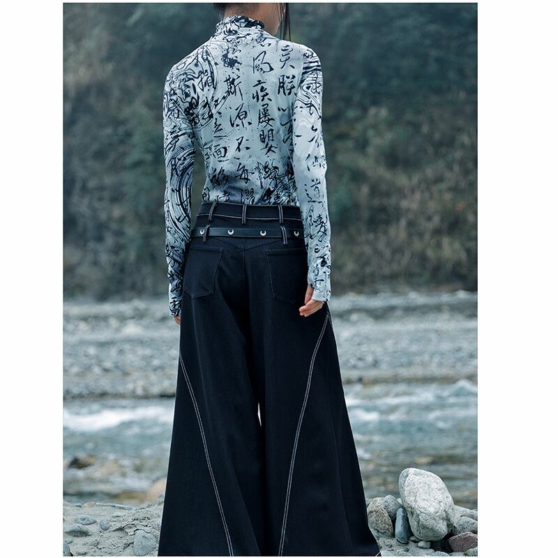 [Daiseiryusu Series]★China style trousers★Bottoms with belt Gaucho pants Retro casual pants