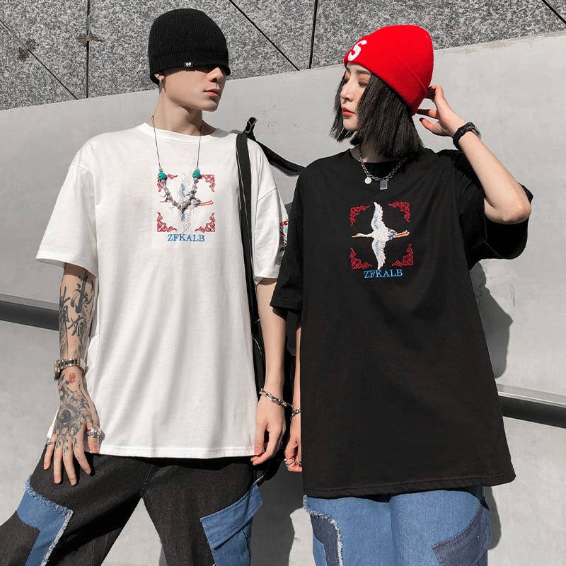 [YUWA Series] ★China style T-shirt★ 2color crane unisex couple clothes tops easy to match