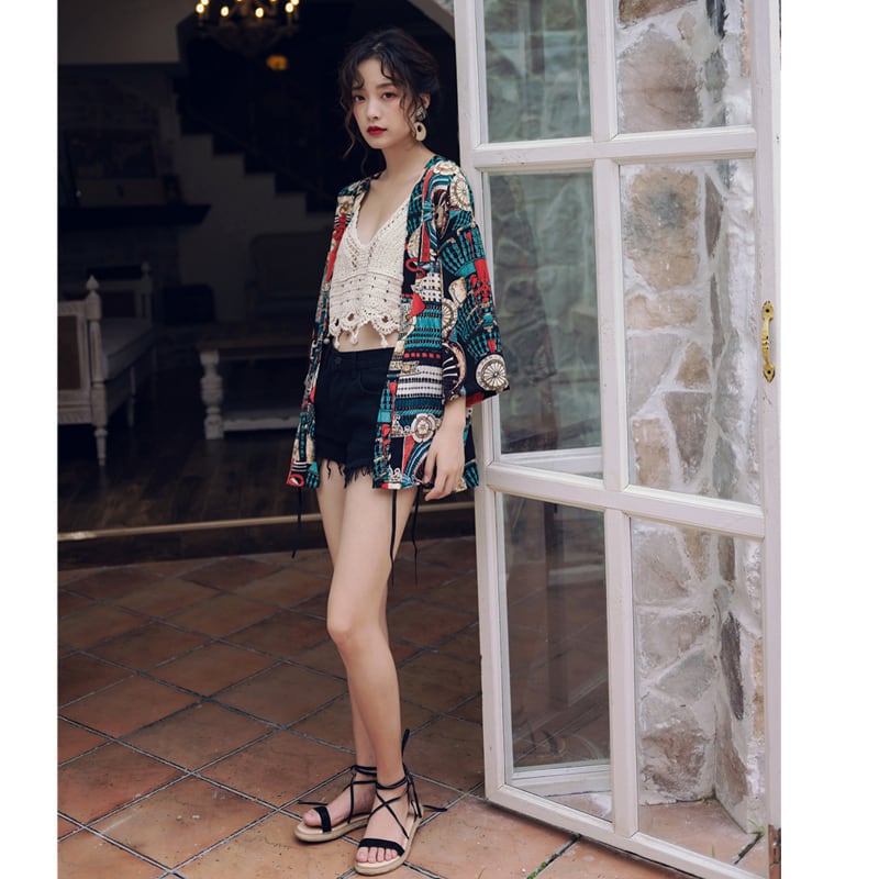 [Akino Shinsho Series]★China style happi coat★ Tops Sun protection Cool Summer Loose Print Ethnic style Retro