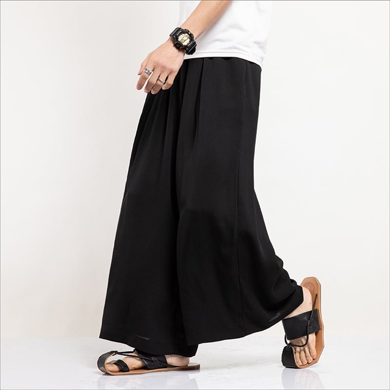 [Small Trouble Series]★China Style Pants★ 3color Large Size Wide Pants Unisex Men's Black Blue Plain