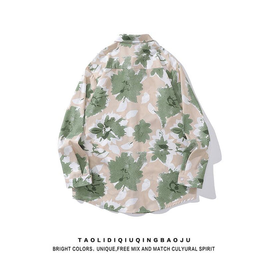 [Escaped Earth Series] ★Floral pattern shirt★ Long sleeve shirt tops Unisex Men's ML XL 2XL Easy to match Cute