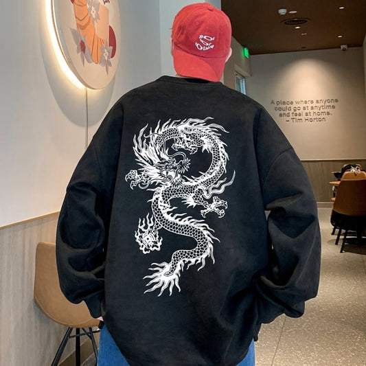 [JIAXUN Series]★China style tops★ 4color suede sweatshirt sweatshirt dragon dragon pattern unisex men's round neck