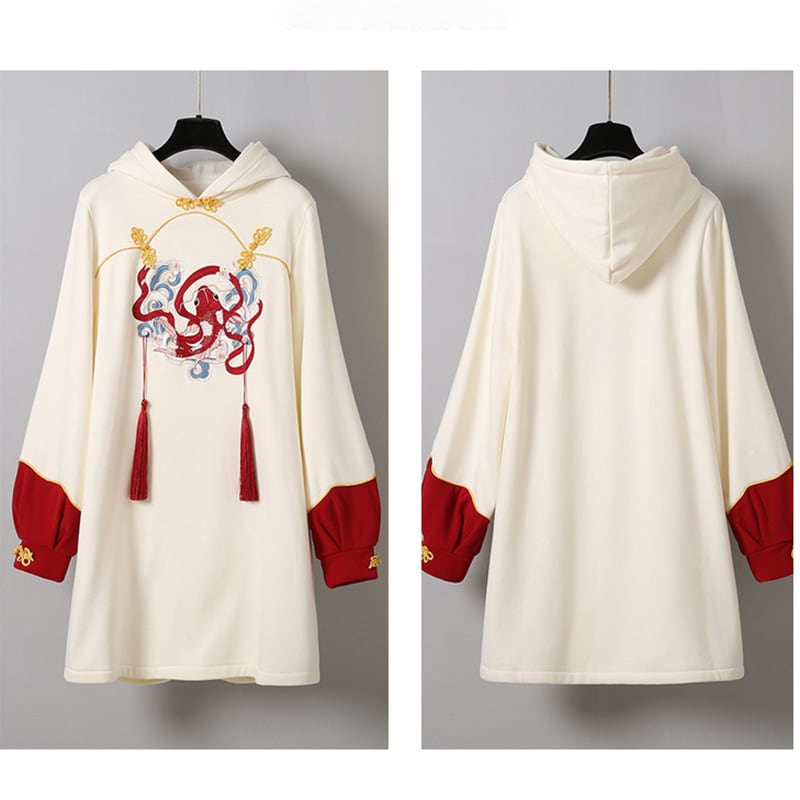 [Hersichy Series] ★Chinese style hoodie★ Fleece lining 2color hoodie dress Chinese clothing embroidery large size New Year red