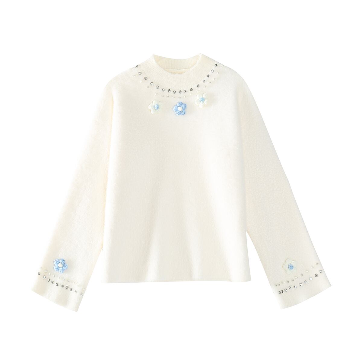 [Shirashu Series] ★Sweater★ Tops, Ladies, Stylish, Easy to match, White, Cute, 3D floral pattern